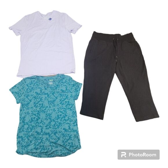 Set of 3 Pieces Tek Gear Capri Pants & Pinter T-shirt + Apt.9 Lavender T-shirt M - Picture 1 of 15